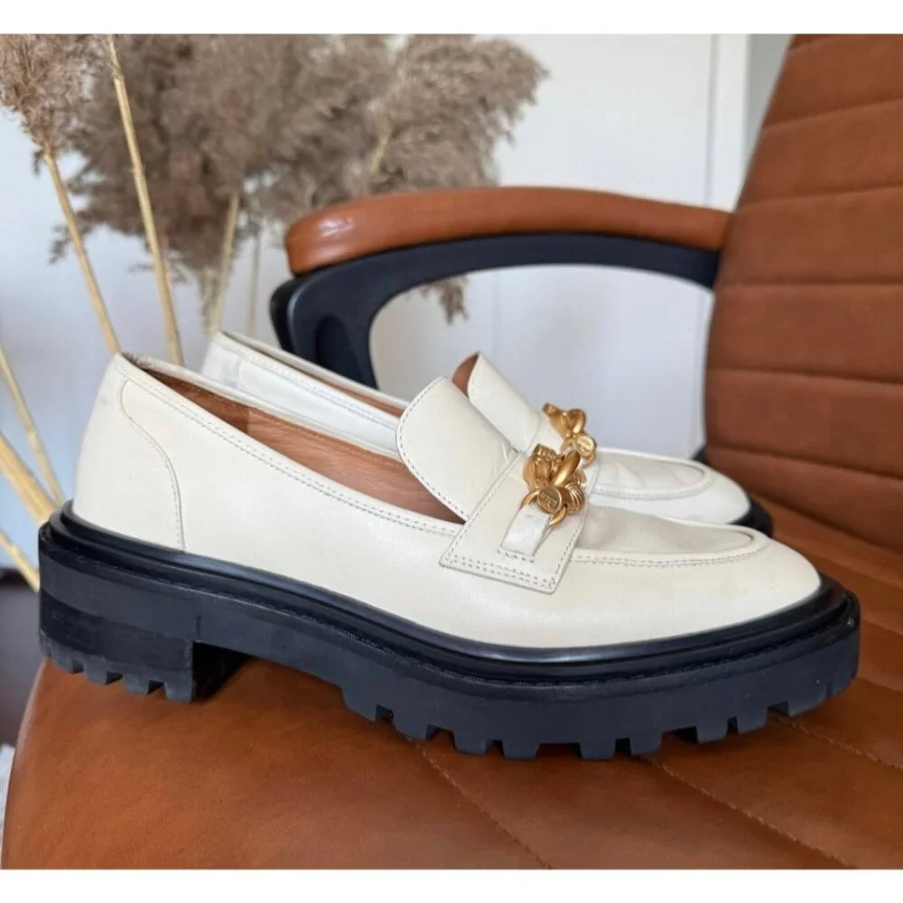 Tory Burch Cream Ivory Jessa Leather Lug Sole Loafers